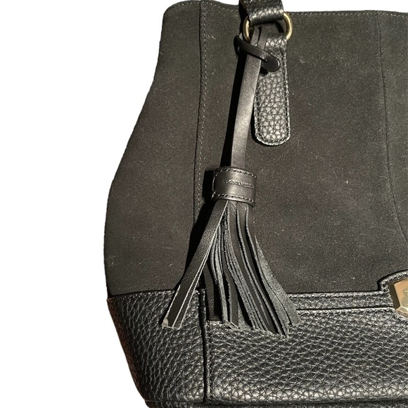 Tignanello Roebling Shopper Black Suede and Pebble Leather Satchel Bag - Picture 3 of 13